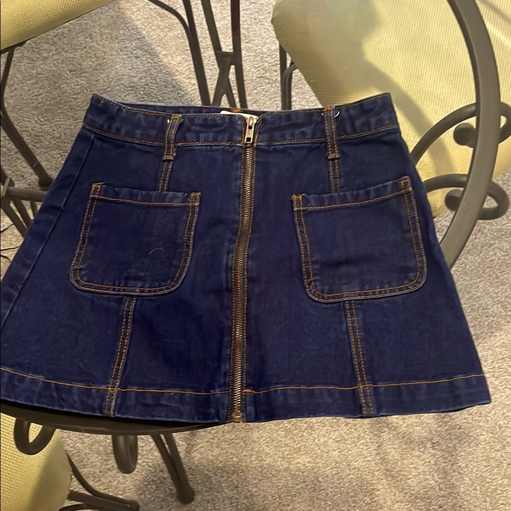 Denim Mini Skirt with Front Pockets